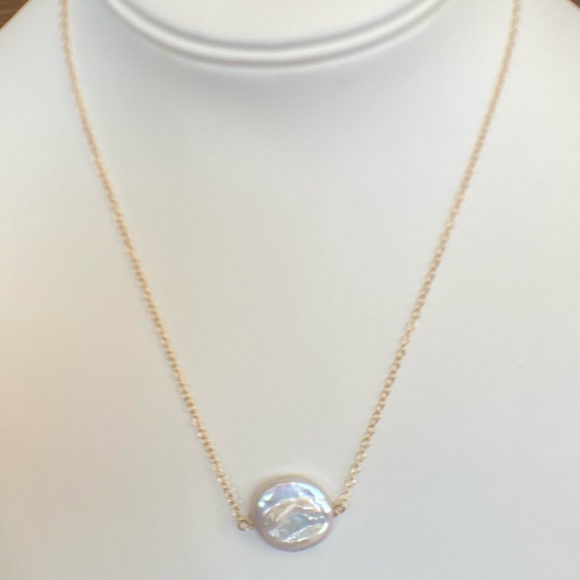 Hand Crafted Jewelry - Large White Coin Pearl Necklace - 14K Gold Filled - 17 Inches Long